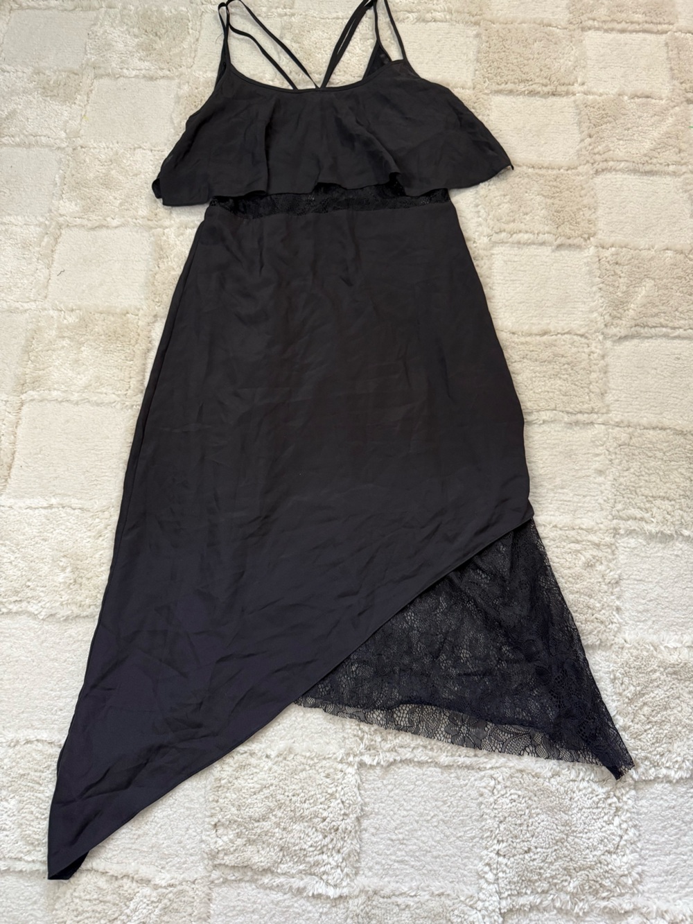 BCBGeneration Black Asymmetrical Lace-Trim Slip Dress Size 2